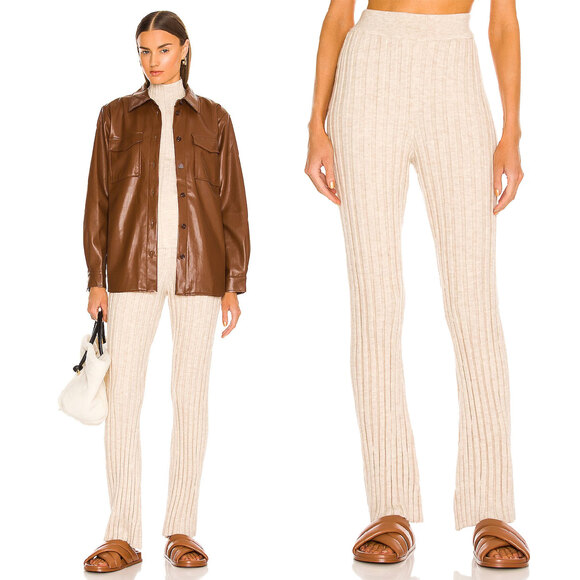 ANINE BING Val Wool Ribbed Knit Flared Pull On Pant in Cream Size M - Picture 1 of 12